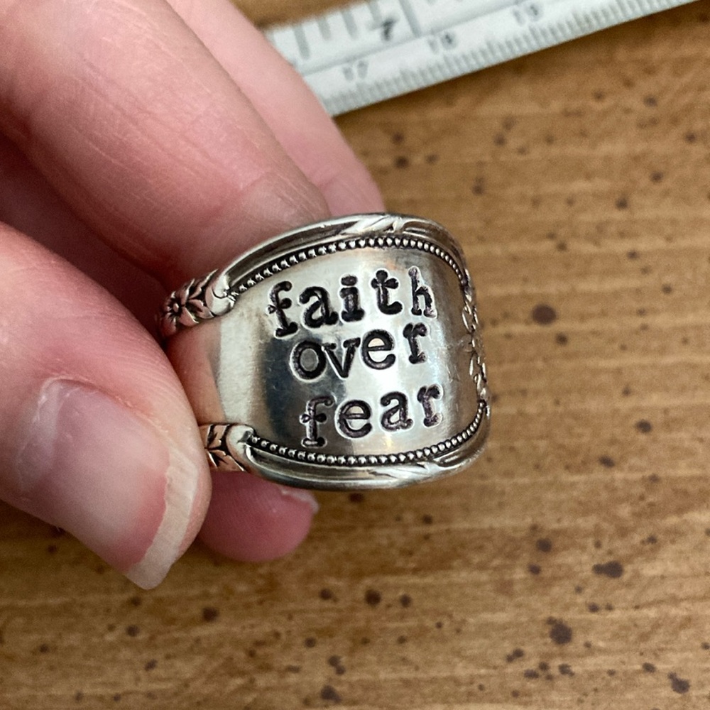 Silver Spoon Ring 'Faith Over Fear'